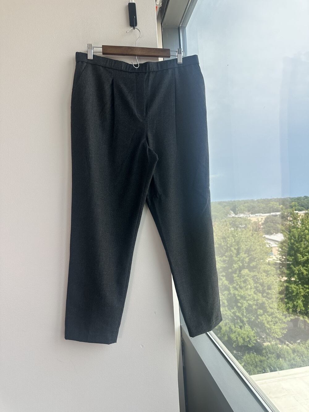 Theory Treeca Pull On Charcoal Melange Sleek Flannel Cropped Pants Sz 10